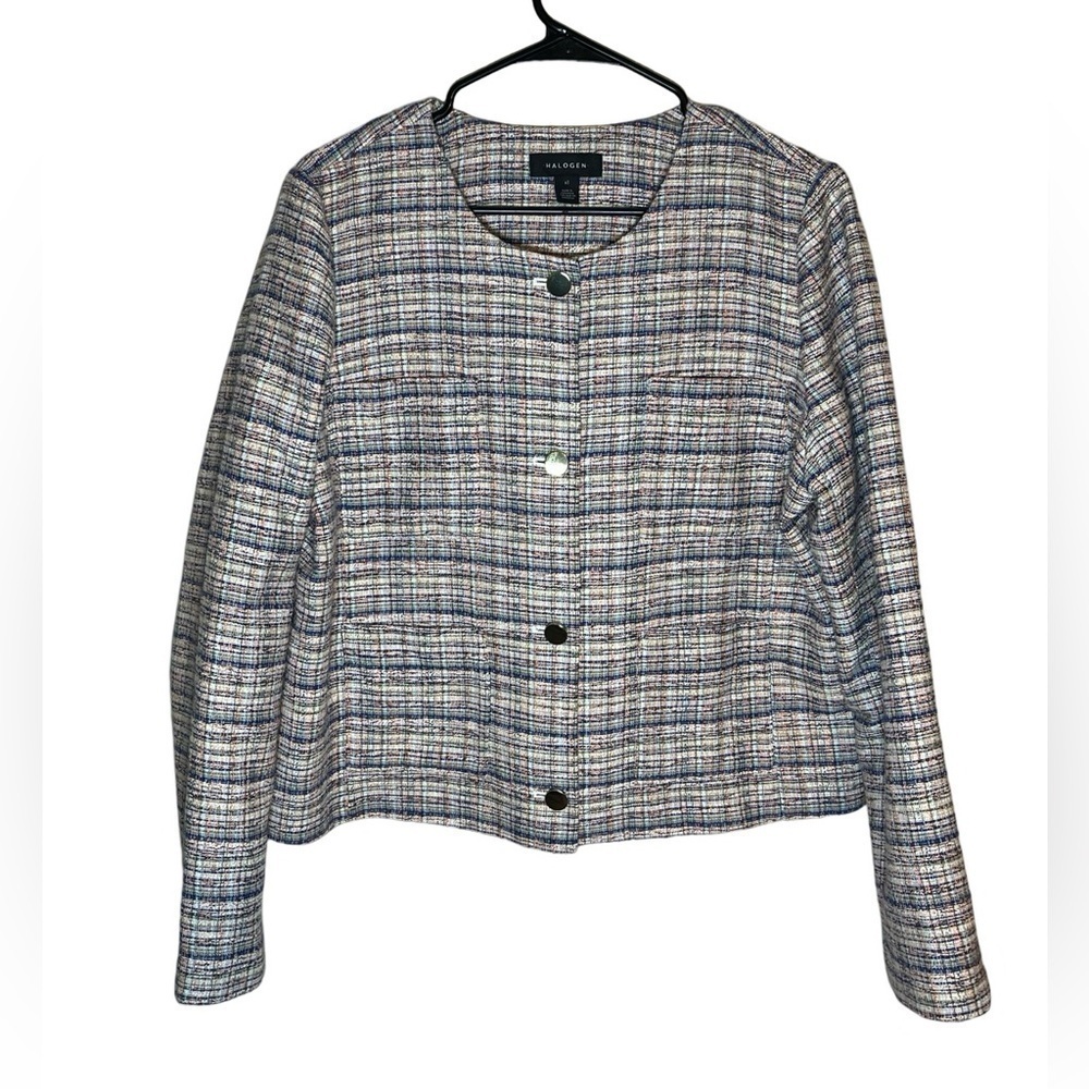 Halogen Women’s Plaid Tweed X1 Blazer Jacket, Multicolor, Excellent Condition - Picture 3 of 6